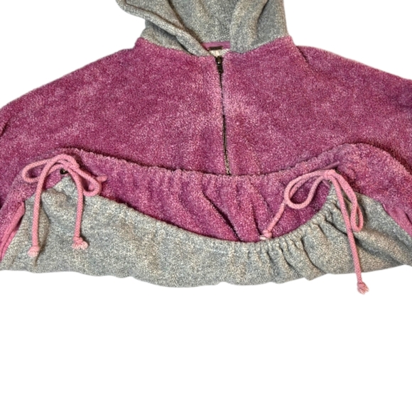 Free People Fuzzy Cropped Oversized Half Zip Soft Hoodie Pink Gray Large - Picture 3 of 11
